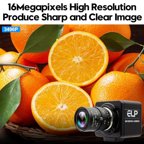 16MP HD USB Camera, 2.8-12mm 4X Optical Manual Zoom CS Mount Lens, High Resolution for Lightburn, OpenCV, Live Streaming & USB Microscope, Plug & Play for Windows, Linux, Jetson Nano