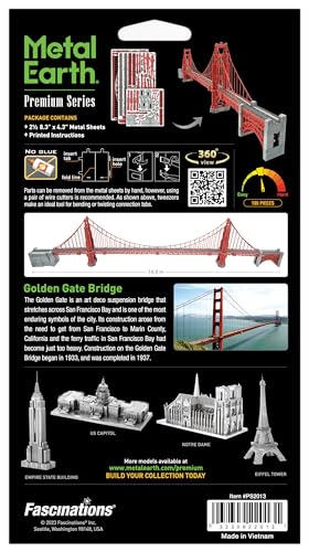 Fascinations Metal Earth Premium Golden Gate Bridge 3D Metal Model Kit Bundle with Tweezers