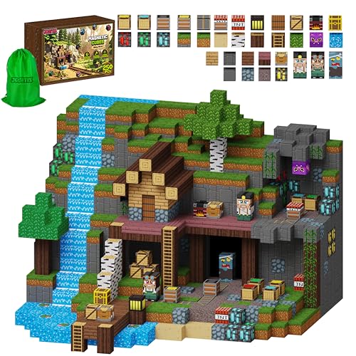 250 PCS Magnetic Building Blocks - Mining World Magnetic Cubes Construction Set, STEM Montessori Sensory Toy for Kids 3+ Boys & Girls Christmas Birthday Gift