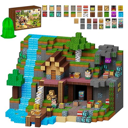250 PCS Magnetic Building Blocks - Mining World Magnetic Cubes Construction Set, STEM Montessori Sensory Toy for Kids 3+ Boys & Girls Christmas Birthday Gift