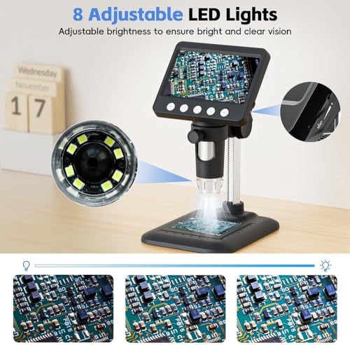 4.3" Digital Microscope for Adults, SKYEAR Coin Microscope 1000X Magnification with 8 Ajustable LED Fill Lights, USB Microscope for Windows/MacOS, Coin Collection Supplies-Black - color: Black
