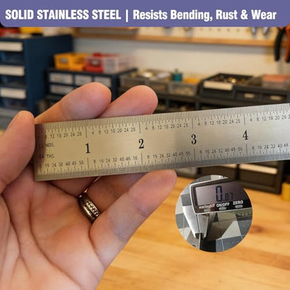 12 Inch Machinist Ruler Set - Stainless Steel Precision Double Sided Ruler with 1/64, 1/32, 1/16 & 1/8 Inch Graduations, Etched Markings - for Engineers,Woodworking and DIY (1, 12 Inch) - size: 12 Inch