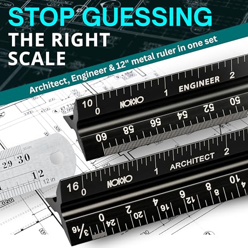 Architectural Scale Ruler and Engineering Scale Ruler Set, 12-Inch, 3-Piece - color: Black Architect / Black Engineer