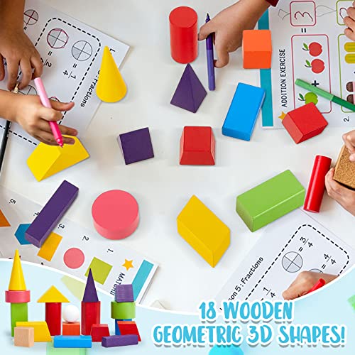 Deekin 36 Pcs Large 3D Shapes Geometric Solids Wooden Blocks, 3D Shape - style: 3D Shape