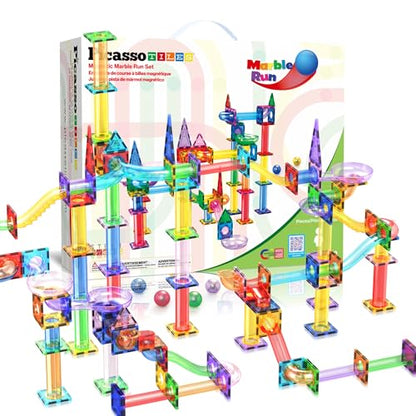 PicassoTiles 150pc Magnetic Marble Run Track Set STEM Construction Toy with Slides Ramps and Tubes Educational Magnet Tile Building Kit Kids Age 3 Plus Learning Gift for Boys Girls Preschool PTG150 - color: Marble Run 150 Pcs
