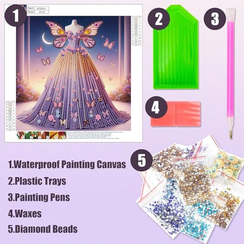 JATOK Diamond Art Kits for Adults, Princess Dress, Special-Shaped Gems - color: Emerald