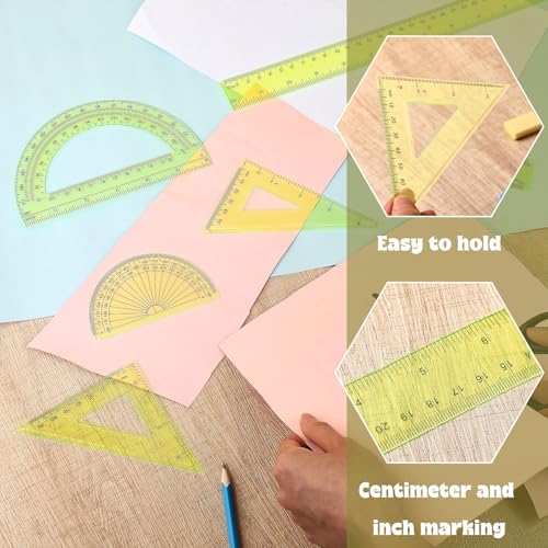 Zonon 7 Pcs Geometry Set with Drawing Compas, 6&4 Inch Protractors, Yellow - color: Yellow
