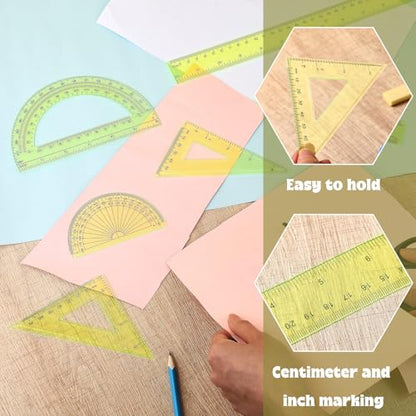 Zonon 7 Pcs Geometry Set with Drawing Compas, 6&4 Inch Protractors, Yellow - color: Yellow