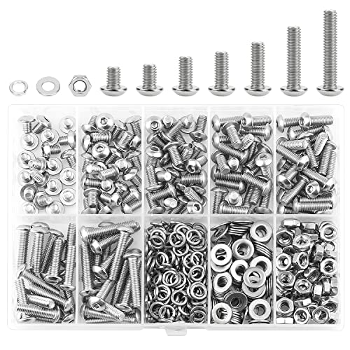 HELIFOUNER 380 Pieces M4 x 5mm /6mm /8mm /10mm /12mm /16mm /20mm, Button Head Socket Cap Screws Bolts Washers Nuts Kit, 304 Stainless Steel - size: M4, style: Button Head Socket Cap