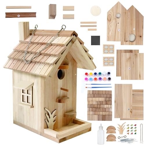 DIY Birdhouse Building Kit for Adults, Wooden Bird Houses to Paint for Kids, Outdoor Woodworking Kits Adult Crafts for Outside(Wood, 6.5in) - style: 6.5 in