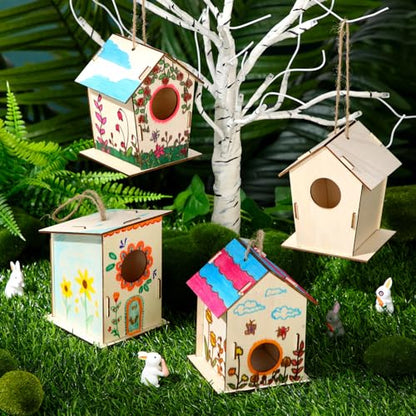DoubleFill 12 Pcs Bulk Wooden Bird Houses Kits for Kids Mini Bird House for Craft DIY Unfinished Wood Birdhouse to Paint, Build for Children Wooden Arts Classroom Activity, 3 Styles