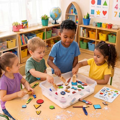 Beeveer 22 Pcs Sensory Bin Fillers for Kids Back to School Sensory Toy Kit Counting Sorting Fine Motor Toys with Simulated Sugar, Bin, Wood Chip and Spoon for Girl Boy Preschool Education Activities