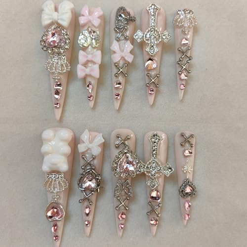 CTRLZTEAM Y2K Goth Press on Nails Extra Long Stiletto Pink Kawaii Nails - color: Light Pink, size: M