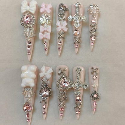CTRLZTEAM Y2K Goth Press on Nails Extra Long Stiletto Pink Kawaii Nails - color: Light Pink, size: M