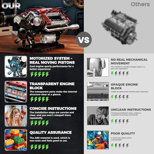V8 Engine Building Blocks Sets, V8 Engine Model Kit, Runnable Model Engine Building Sets, Mini Engine Kits with Crankshaft & Rotating Fan, for Adults & Kids