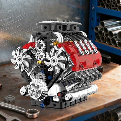 V8 Engine Model Kit That Runs - Twin-Turbo Engine Motor Building Block Sets, Motorized With Moving Pistons, Crankshaft & Rotating Fan, Best Stem Build Toy Gifts for Adults Kids Age 8+, 548 Pcs
