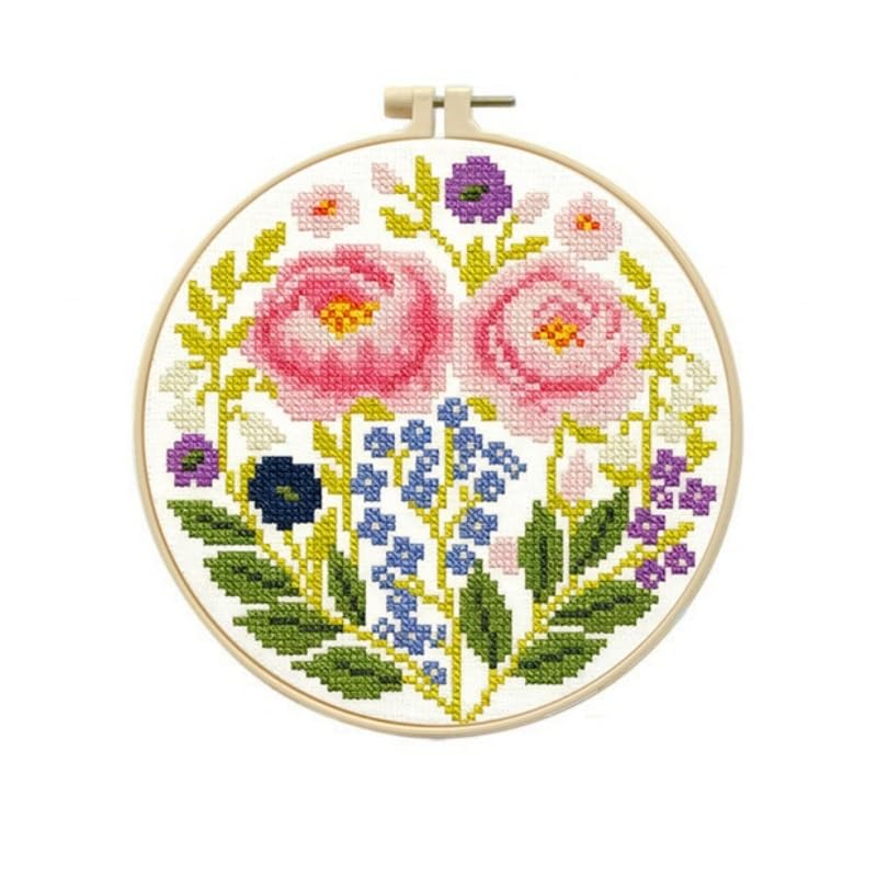 LSLFQYQSK Beginners Embroidery Kits - Flower DIY Cross Stitch Kits,Including,Stamped Flower Patterns,Hoop,Color Threads,Tools (Style A) - style: Style A