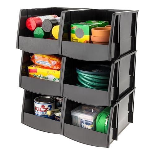 IRIS USA 6-Pack, Extra Large Stackable Storage Bins, Black - size: X Large - 6 Pack