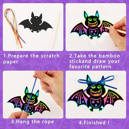 JULMELON 36 Pcs Halloween Scratch Art Bat Crafts Kit for Kids Party Favors - style: Halloween Bat