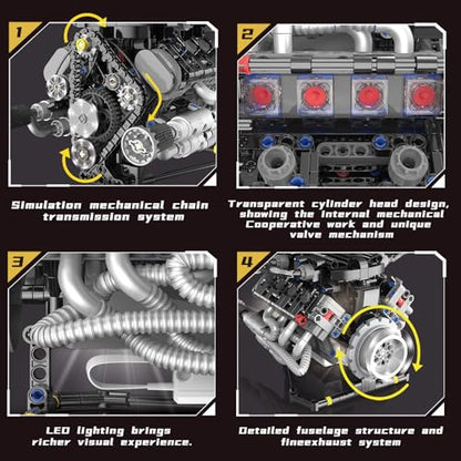 V8 Mini Engine Model Kit that Runs Building Sets with Motor, APP Control technic & Light, Car Mechanic Engineering Collectible for Adults Boys 14+