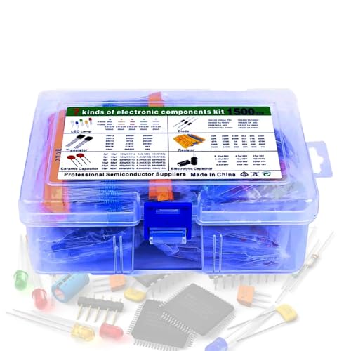 1500 Pieces of 7-Value Electronic Component Kit, Transistor Ceramic Capacitors, Electrolytic Capacitors, Resistors, and Diodes Electronic Component Kit