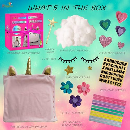 DIY No Sew Unicorn Pillow Kit Plush Toy Arts and Crafts for Girls Age 4-12 - style: UNICORN PILLOW (square)