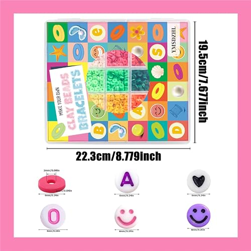 YMSDZHL 6000+PCS 24 Color Polymer Clay Beads Friendship Bracelet Making Kit - size: 6000+PCS