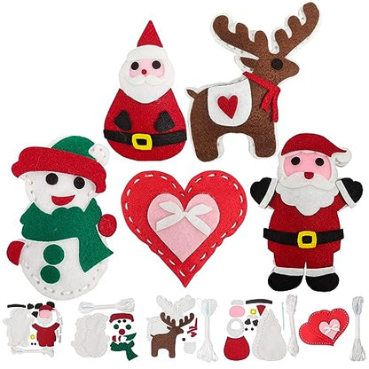 Jtnohx Sewing Kit for Kids, Felt Christmas Ornaments Set, 5 Sets DIY Craft Kits - Christmas Deer, Santa Claus, Snowman, Heart, Christmas Tree Decor for Home Party Decorations