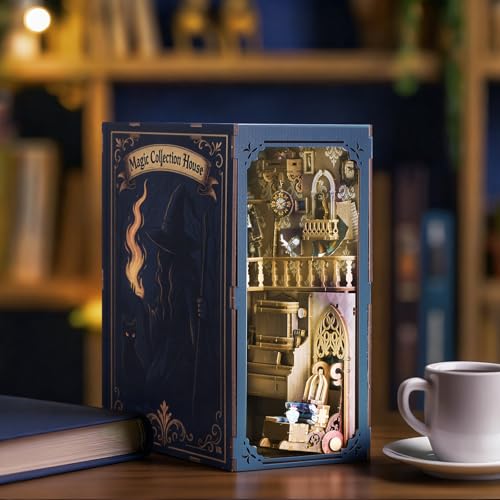 DIY Book Nook Kit Magic - Wizard and Cat Book Nook Kits for Adults, 3D Wooden Puzzle Miniature Fantasy Witch Potion Room Theme Bookshelf Decor, Creative DIY Craft for Teens - style: Magic Collection House