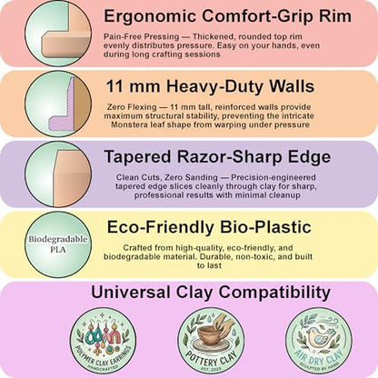 Trinket Cutter Set for Polymer Clay Display & Jewelry Styling – Monstera, Shell & Flower Shapes | MOSHEFL-TRI - color: Monstera+Shell+Flower