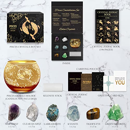 Aovila Pisces Birthday Gifts for Women - Pisces Candle Holder Crystals Birthstones Gifts Box Set - Zodiac Gifts Astrology Horoscope Gifts Birthday Gifts for Her Mother Sister Best Friends - color: Pisces With Candle Holder