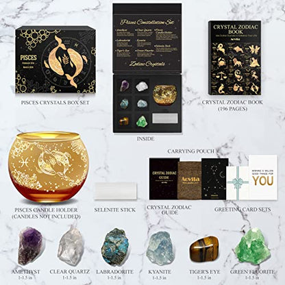 Aovila Pisces Birthday Gifts for Women - Pisces Candle Holder Crystals Birthstones Gifts Box Set - Zodiac Gifts Astrology Horoscope Gifts Birthday Gifts for Her Mother Sister Best Friends - color: Pisces With Candle Holder