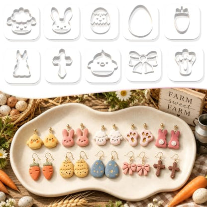 10Pcs Farm Easter Polymer Clay Cutters, - color: Easter