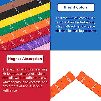 Montessori Math Magnetic Tiles Classroom Essentials Foam Tiles for Kids to Learn Fraction Equivalence and Math manipulatives Great Learning Resources for The Homeschool Curriculum