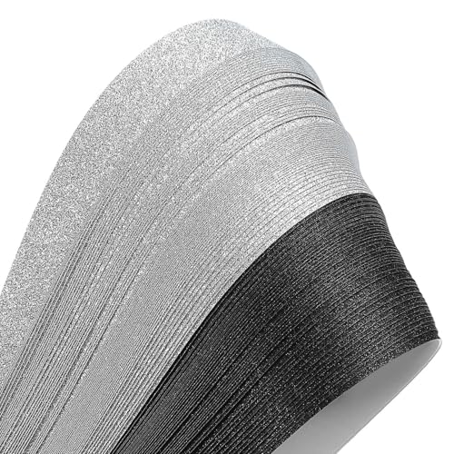 MECCANIXITY 200 Sheets Origami Paper Glitter Stars Papers Black,White Fold Paper for Beginner Arts Crafts Projects,0.4 x 8.7 Inch - color: Black,White