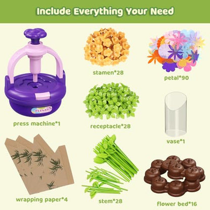 TingingYuli Flower Press Kit for Kids, DIY Flower Bouquet Maker, Ages 4-8 - color: Purple