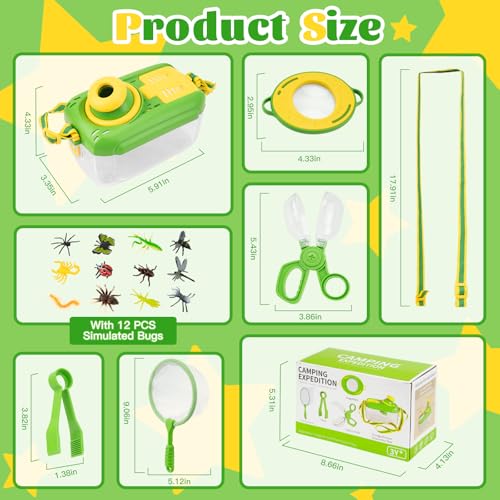 Bug Catching Kit for Kids 3-5: 17 PCS Bug Catcher Kit with Magnifying Glass - color: Green