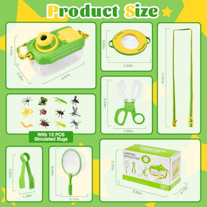 Bug Catching Kit for Kids 3-5: 17 PCS Bug Catcher Kit with Magnifying Glass - color: Green