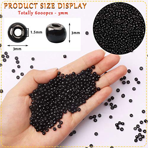 5000pcs Black Glass Seed Beads Bulk -Small Pony Bead, Waist Spacer Beads for Bracelet, Necklace Jewelry Making, DIY Craft Projects(3mm 8/0) - color: Black, size: 3mm