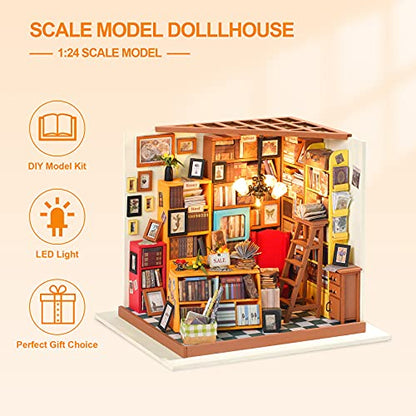 RoWood DIY Miniature Dollhouse Kit, 1:24 Scale Tiny House Building Kits - Sam's Study - style: Sam's Study