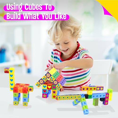 100 Math Linking Cubes, Math Cubes with 320 Reusable Stickers Manipulative Geometric Shapes Connecting and Counting Snap Blocks for Early Math & Construction, Educational Toy for Preschool, Homeschool - style: 100-Cubes+320 Stickers