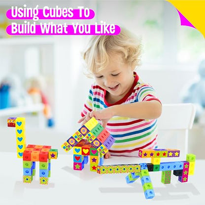100 Math Linking Cubes, Math Cubes with 320 Reusable Stickers Manipulative Geometric Shapes Connecting and Counting Snap Blocks for Early Math & Construction, Educational Toy for Preschool, Homeschool - style: 100-Cubes+320 Stickers