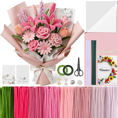EARLY MINDS 800Pcs Pipe Cleaner Flower Kit with Tutorial, 8 Colors - color: pink