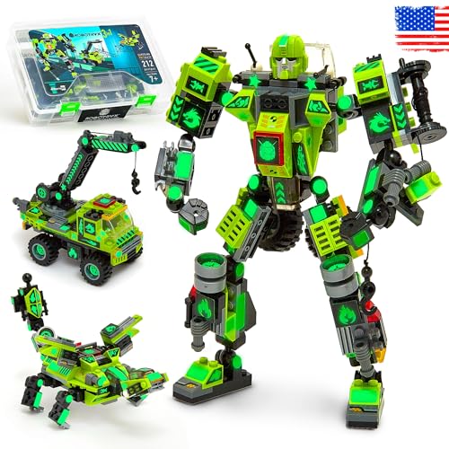 JITTERYGIT Mech Buildable Robot Glow in The Dark STEM Action Figure Toy Set, Cool Space Super Hero Christmas Birthday Gift, Xmas 3 in 1 Present DIY for Boys, Girls, Teen 6 7 8 9 10 Year Olds - style: Verdant Green - Cliffsling