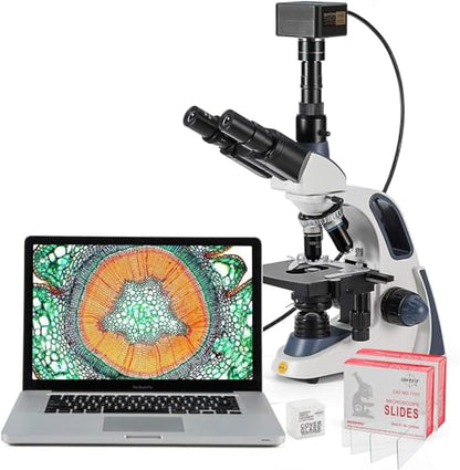 Swift Compound Trinocular Microscope SW380T,40X-2500X Magnification,Siedentopf Head,Two-Layer Mechanical Stage,with Swiftcam 5 Megapixel Camera and Software Windows/Mac/Linux and USB 3.0 Cable - size: SW380T+swiftcam5.0 MP（3.0 USB）