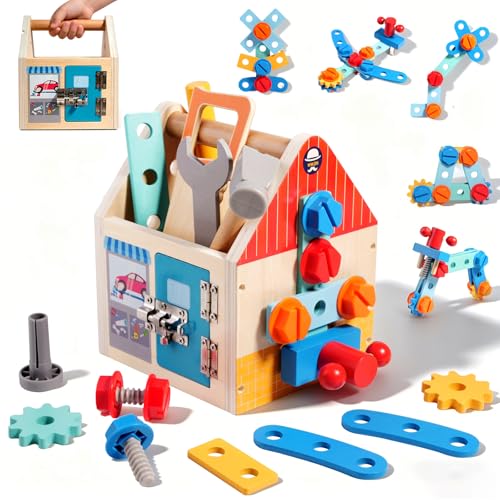 Wooden Toddler Tool Bench with Construction Tools, Screws, Gears & Latches - color: Variedness