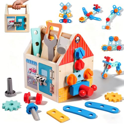 Wooden Toddler Tool Bench with Construction Tools, Screws, Gears & Latches - color: Variedness