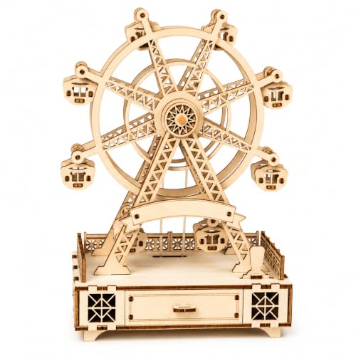 DIY Wooden Ferris Wheel Music Box Kit, 3D Wooden Puzzle & Mechanical Model Building Kit, Rotating Ferris Wheel Craft Kit, Ages 14+, Fur Elise