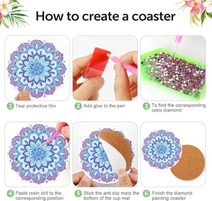 XUCNWL 8 PCS Flowers Diamond Art Coasters Kit for Adults,4X4 Inch - color: Flower-3