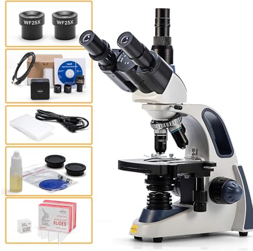 Swift Compound Trinocular Microscope SW380T,40X-2500X Magnification,Siedentopf Head,Two-Layer Mechanical Stage,with Swiftcam 5 Megapixel Camera and Software Windows/Mac/Linux and USB 3.0 Cable - size: SW380T+swiftcam5.0 MP（3.0 USB）